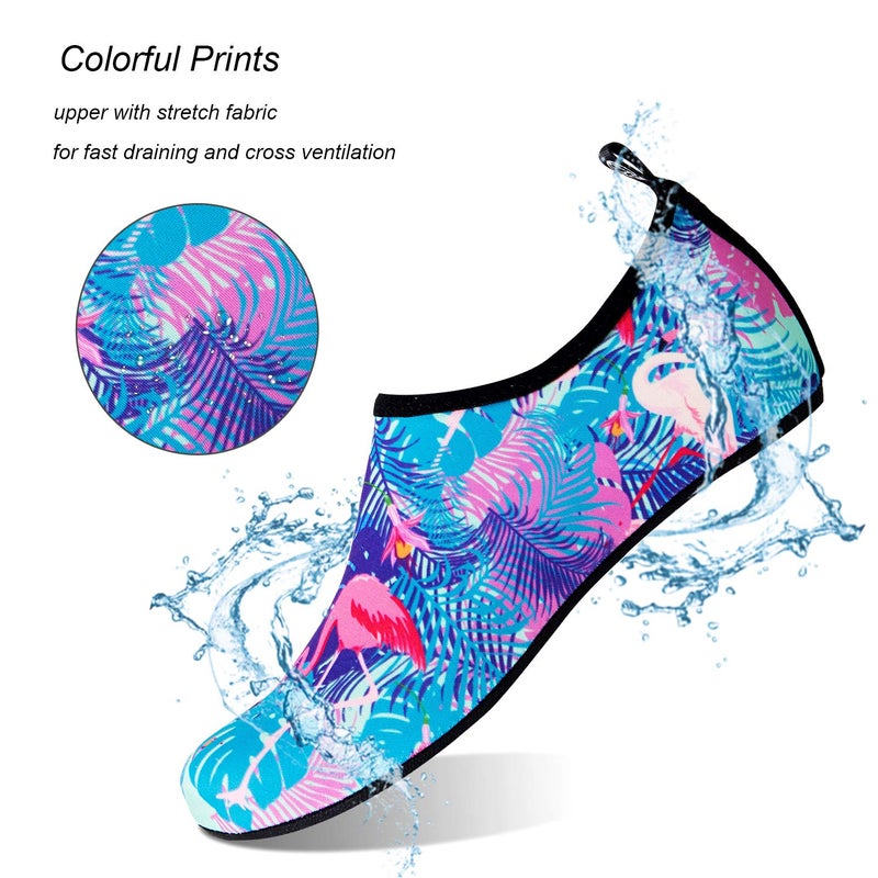 WateLves Water Shoes for Womens Mens Barefoot Quick-Dry Aqua Socks for Beach Swim Surf Yoga Exercise Camping Must Haves (Flamingo Leaves, 38/39) - Image 2